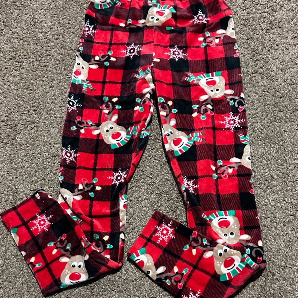 No Boundaries Red Plaid Reindeer Velour Christmas Warm Leggings Size Medium